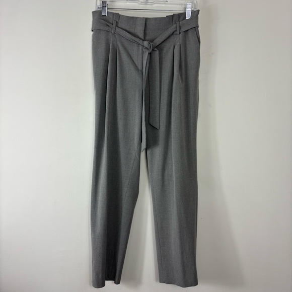 Loft Gray Trousers Womens M Paperbag Style Fabric Belt Tapered Straight Neutral - Picture 1 of 6